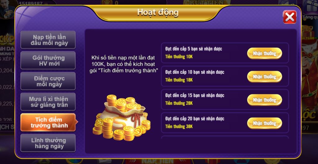 Chương trình khuyến mãi hấp dẫn Tích điểm trưởng thành cùng cổng game 68 game bài